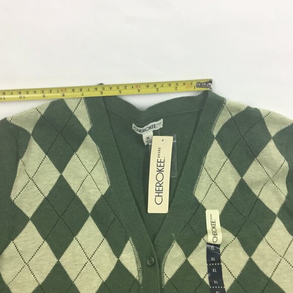 (NWT) Cherokee Green Argyle Button-up Sweater - Picture 4 of 11